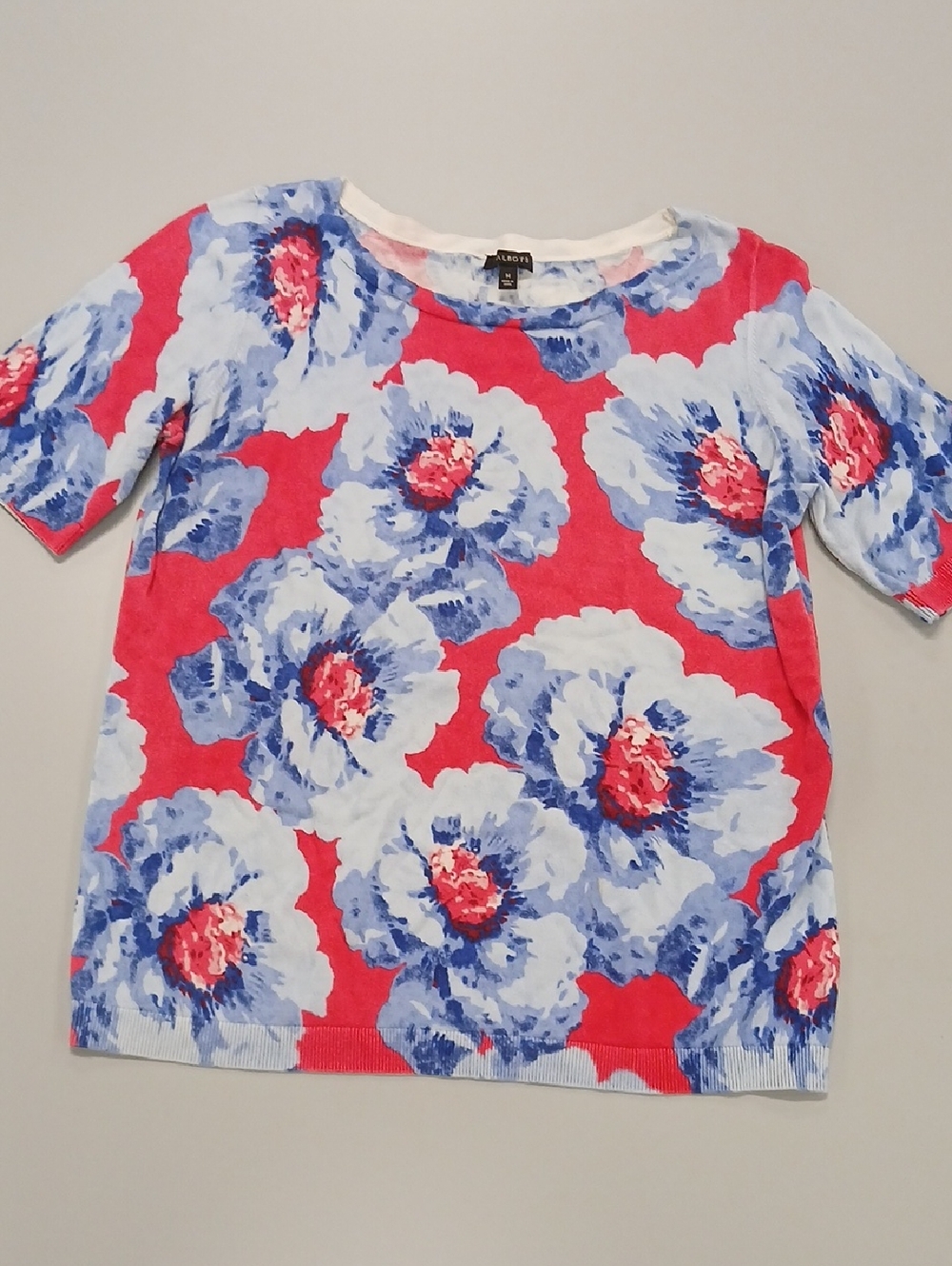 Talbots Coral and Blue Floral Short Sleeve Tunic
